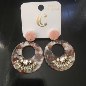 Round Pink & Crystal Earrings